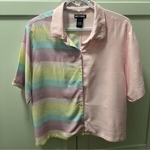 HOT TOPIC Y2K Pastel Striped Crop Button-Up Shirt Womens Size Large